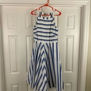 Eliza J Blue and White Striped Midi Dress